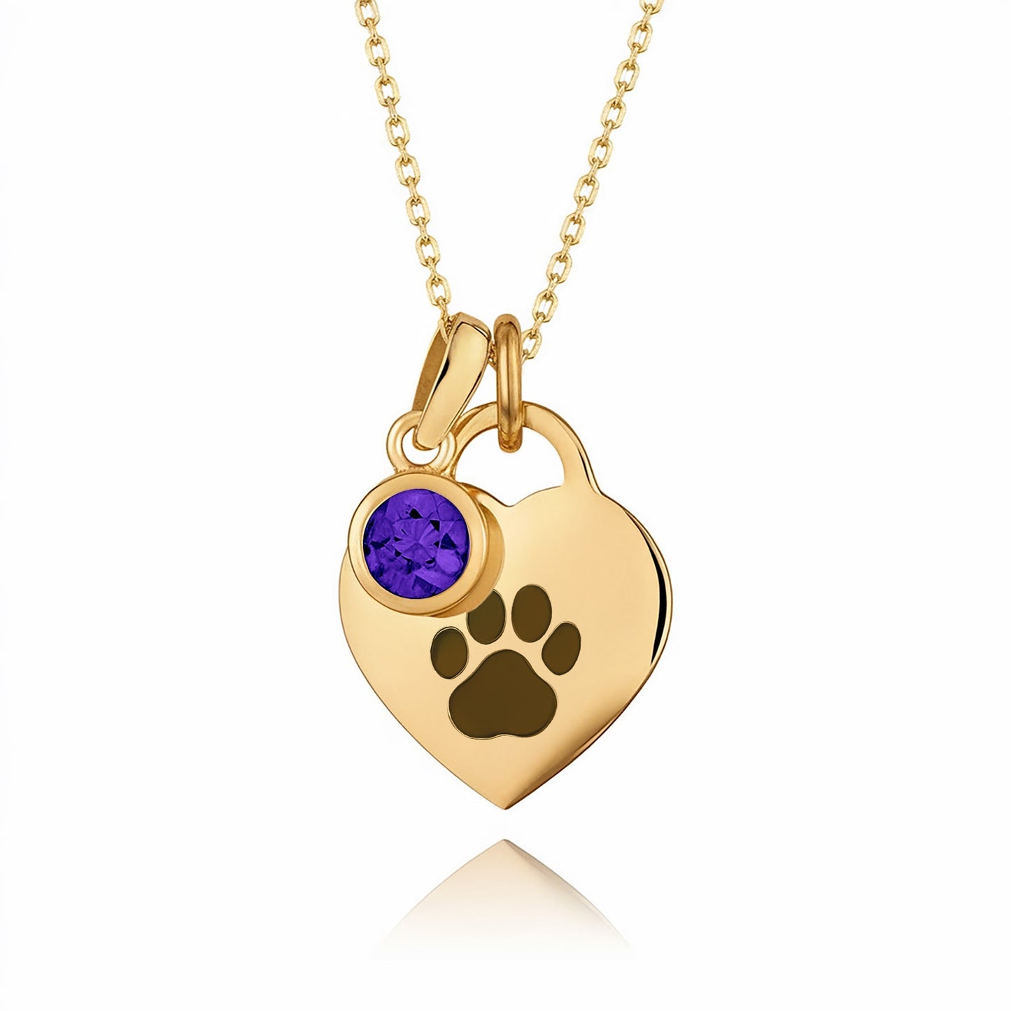 Gold-Plated Paw Birthstone Necklace with Heart Pendant