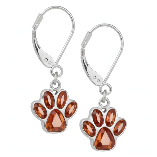 Handcrafted Birthstone Paw Earrings in Stainless Steel