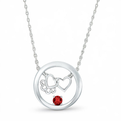 Personalized Paw & Heart Birthstone Necklace – Stainless Steel