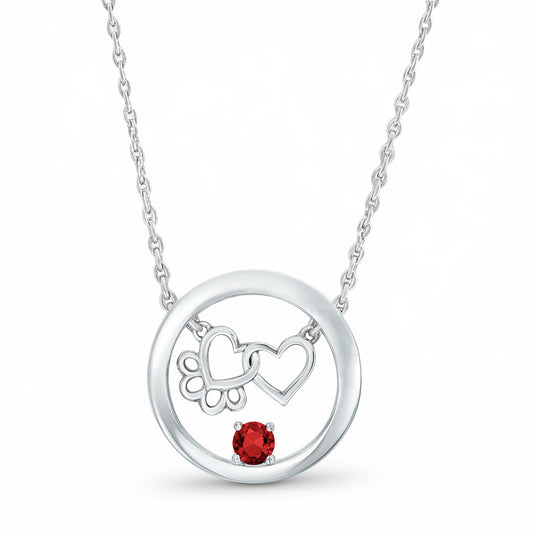 Personalized Paw & Heart Birthstone Necklace – Stainless Steel