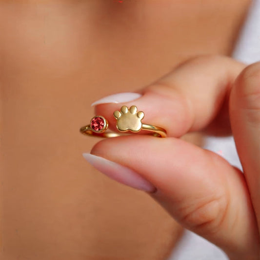 Personalized Golden Paw Birthstone Ring