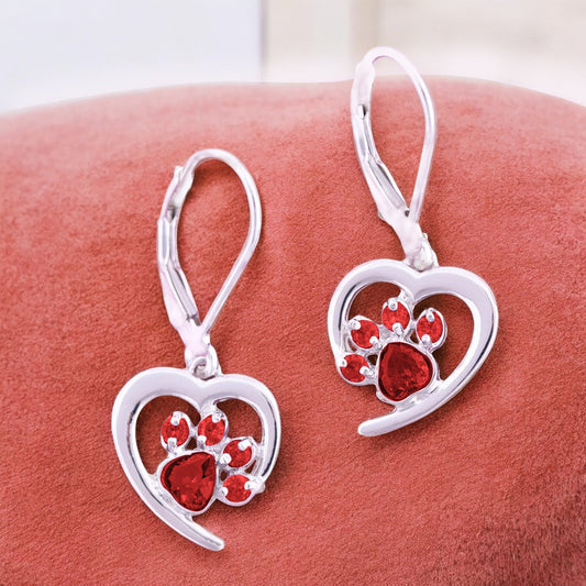 Personalized Heart Paw Birthstone Earrings