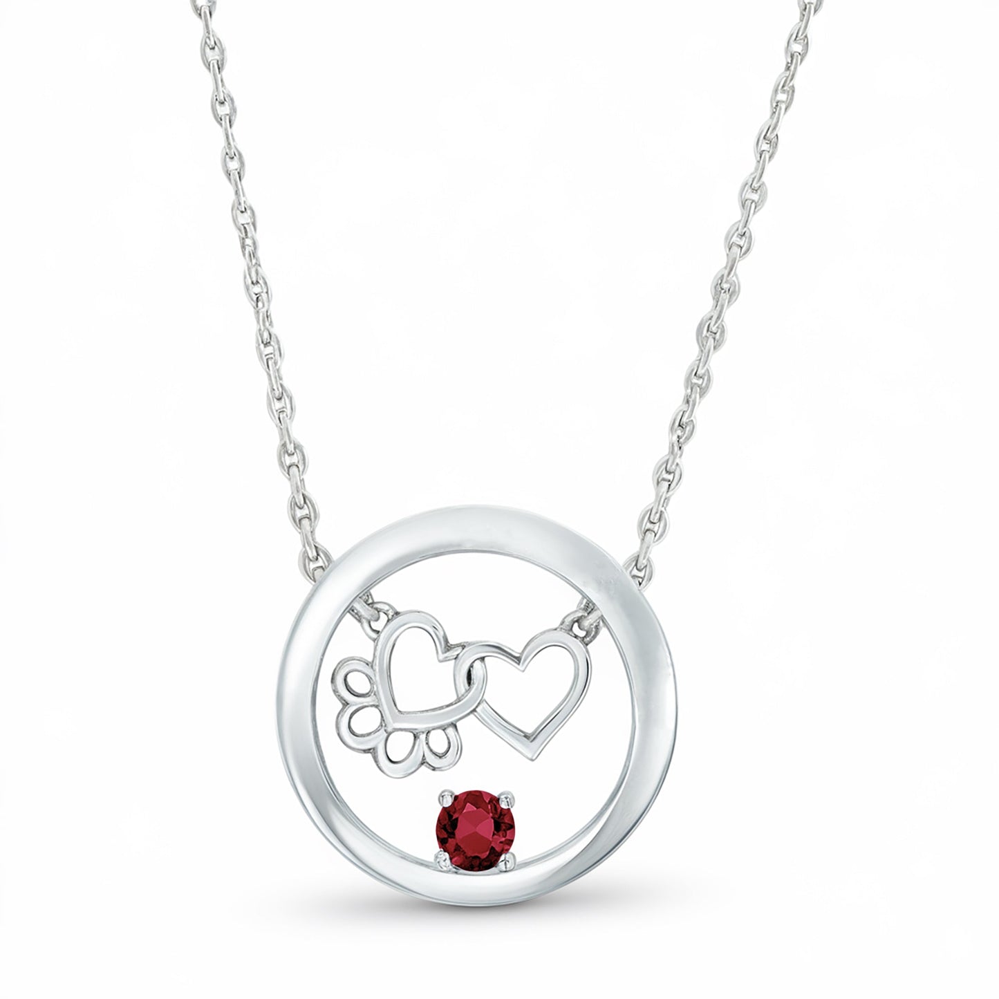 Personalized Paw & Heart Birthstone Necklace – Stainless Steel