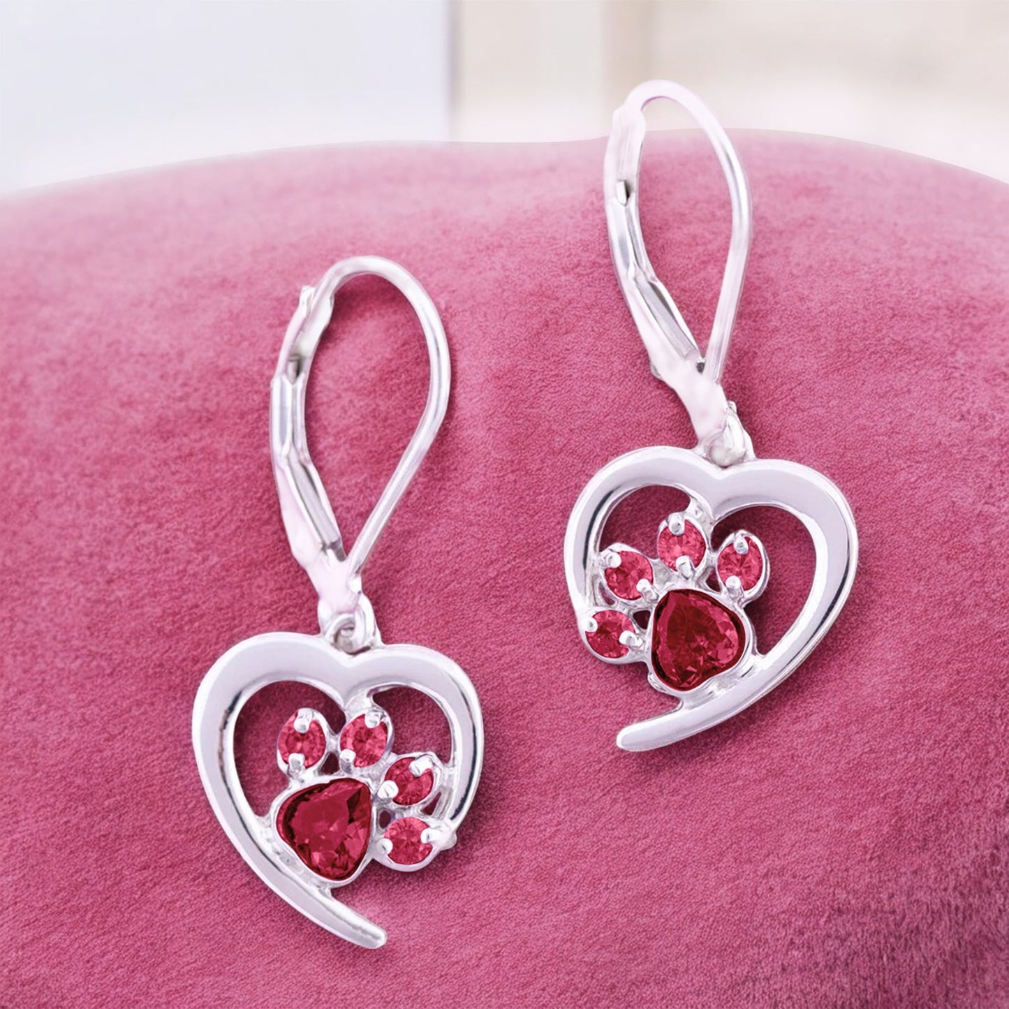 Personalized Heart Paw Birthstone Earrings