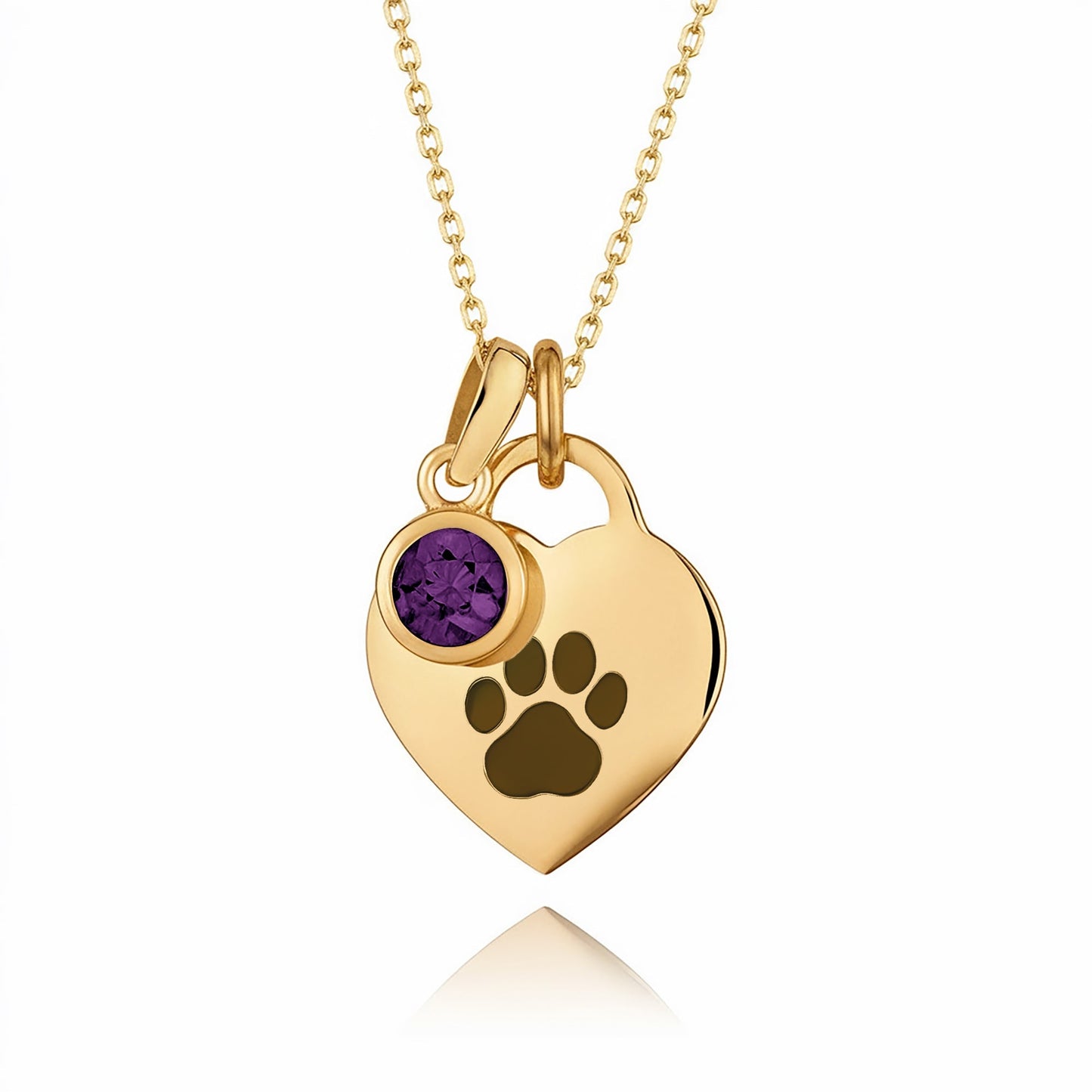 Gold-Plated Paw Birthstone Necklace with Heart Pendant