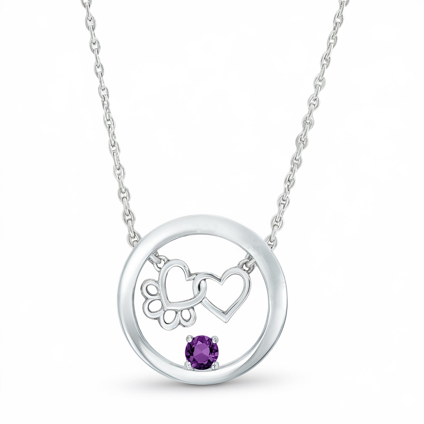 Personalized Paw & Heart Birthstone Necklace – Stainless Steel