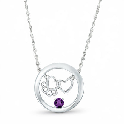 Personalized Paw & Heart Birthstone Necklace – Stainless Steel