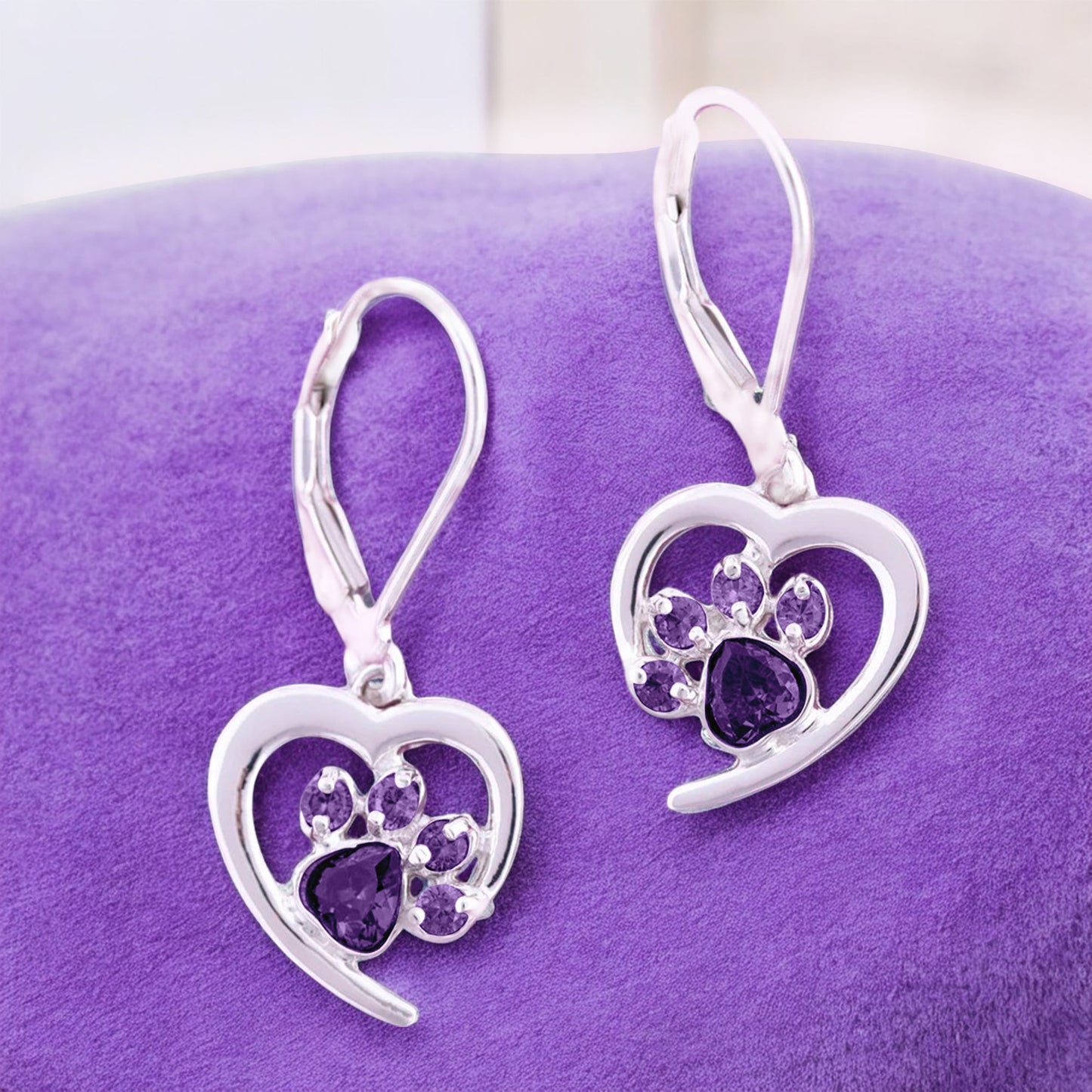 Personalized Heart Paw Birthstone Earrings