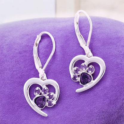 Personalized Heart Paw Birthstone Earrings