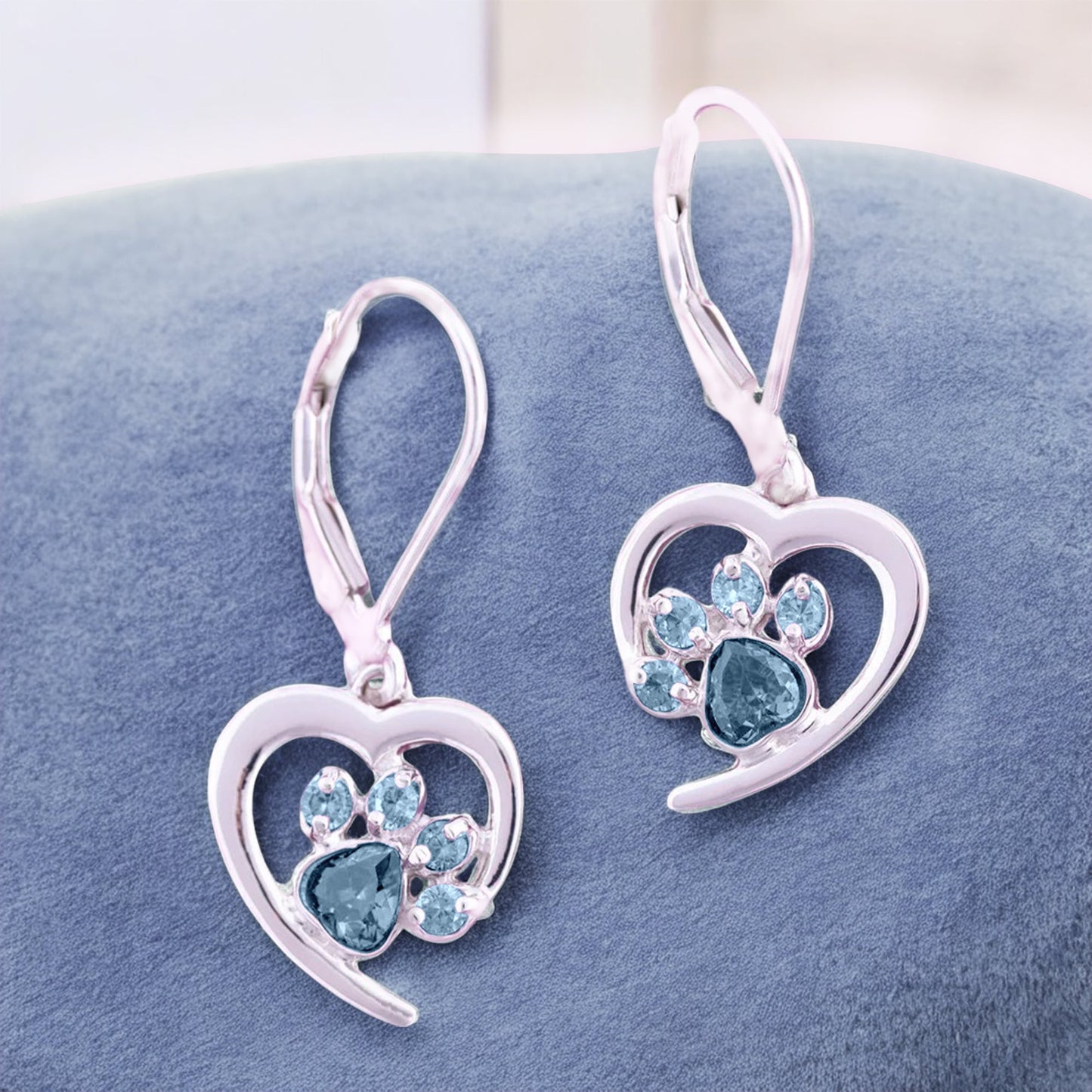 Personalized Heart Paw Birthstone Earrings
