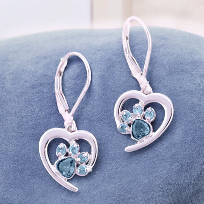 Personalized Heart Paw Birthstone Earrings