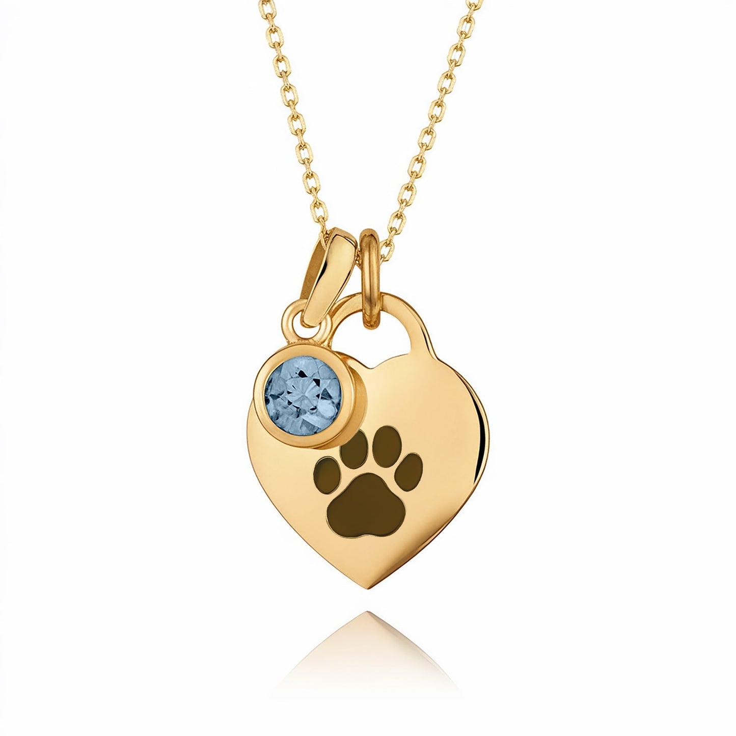Gold-Plated Paw Birthstone Necklace with Heart Pendant