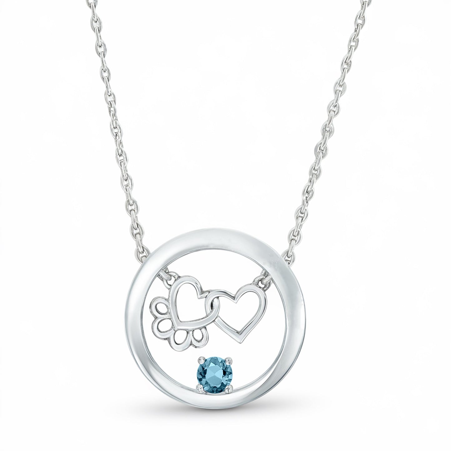 Personalized Paw & Heart Birthstone Necklace – Stainless Steel
