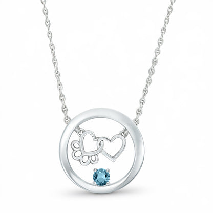 Personalized Paw & Heart Birthstone Necklace – Stainless Steel
