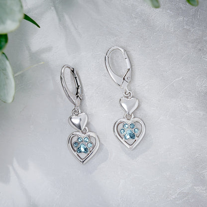 Paw Heart Birthstone Earrings in Stainless Steel