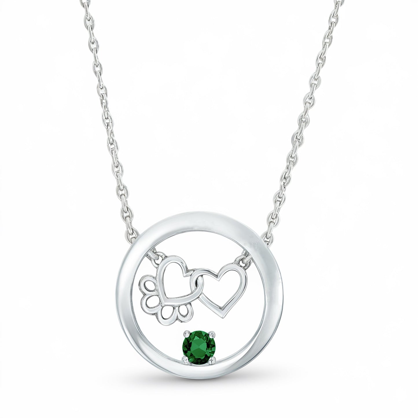 Personalized Paw & Heart Birthstone Necklace – Stainless Steel