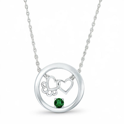 Personalized Paw & Heart Birthstone Necklace – Stainless Steel