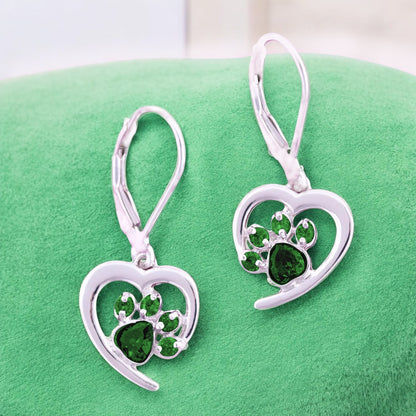 Personalized Heart Paw Birthstone Earrings