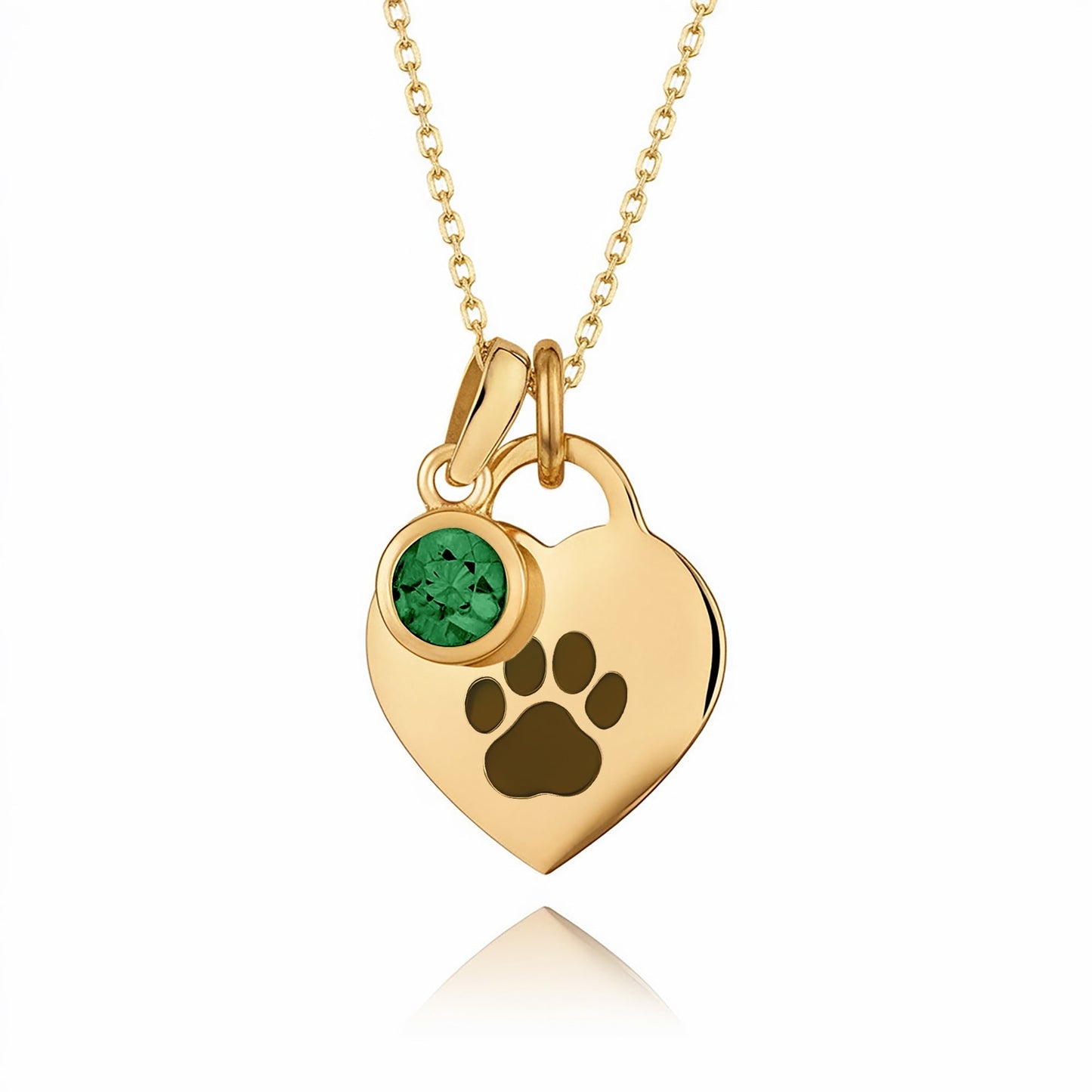 Gold-Plated Paw Birthstone Necklace with Heart Pendant