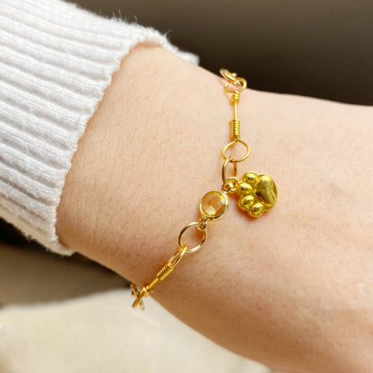 Gold-Plated Paw Birthstone Bracelet for Pet Lovers