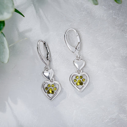 Paw Heart Birthstone Earrings in Stainless Steel