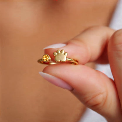 Personalized Golden Paw Birthstone Ring