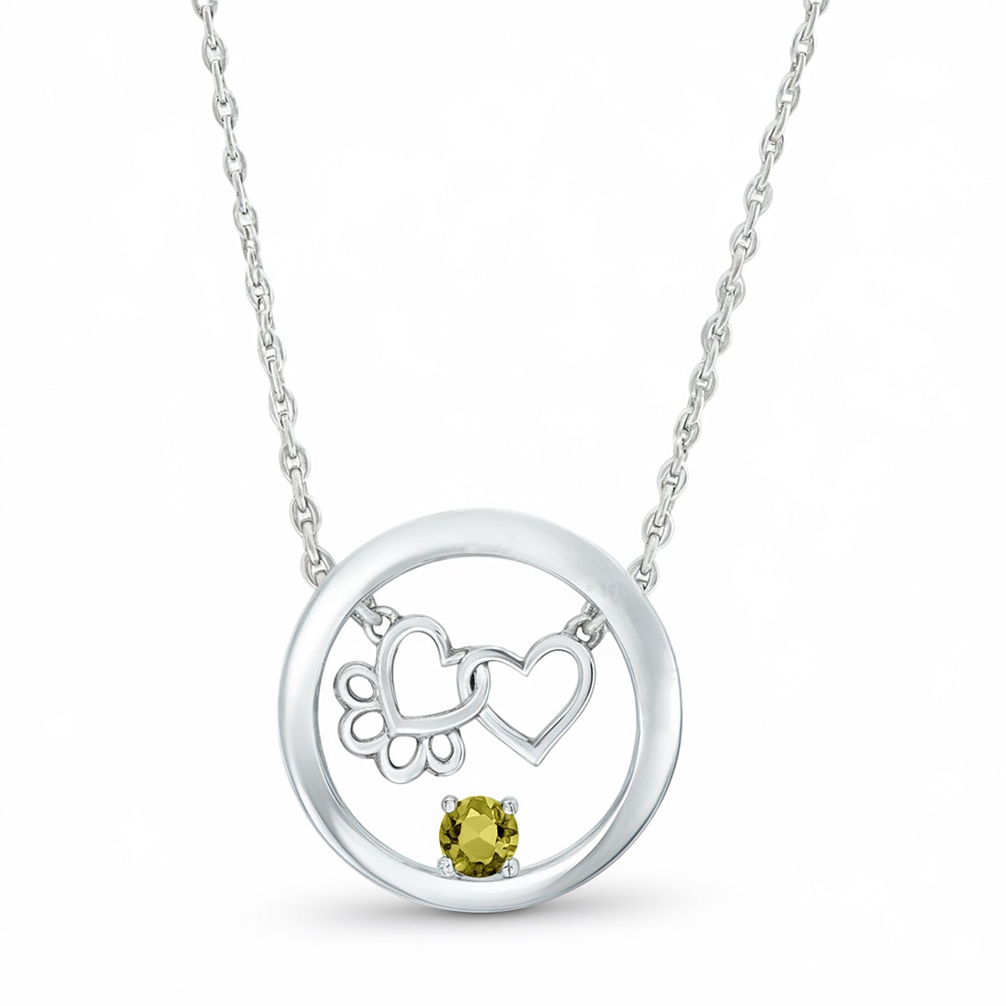 Personalized Paw & Heart Birthstone Necklace – Stainless Steel