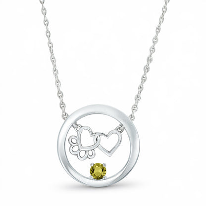 Personalized Paw & Heart Birthstone Necklace – Stainless Steel