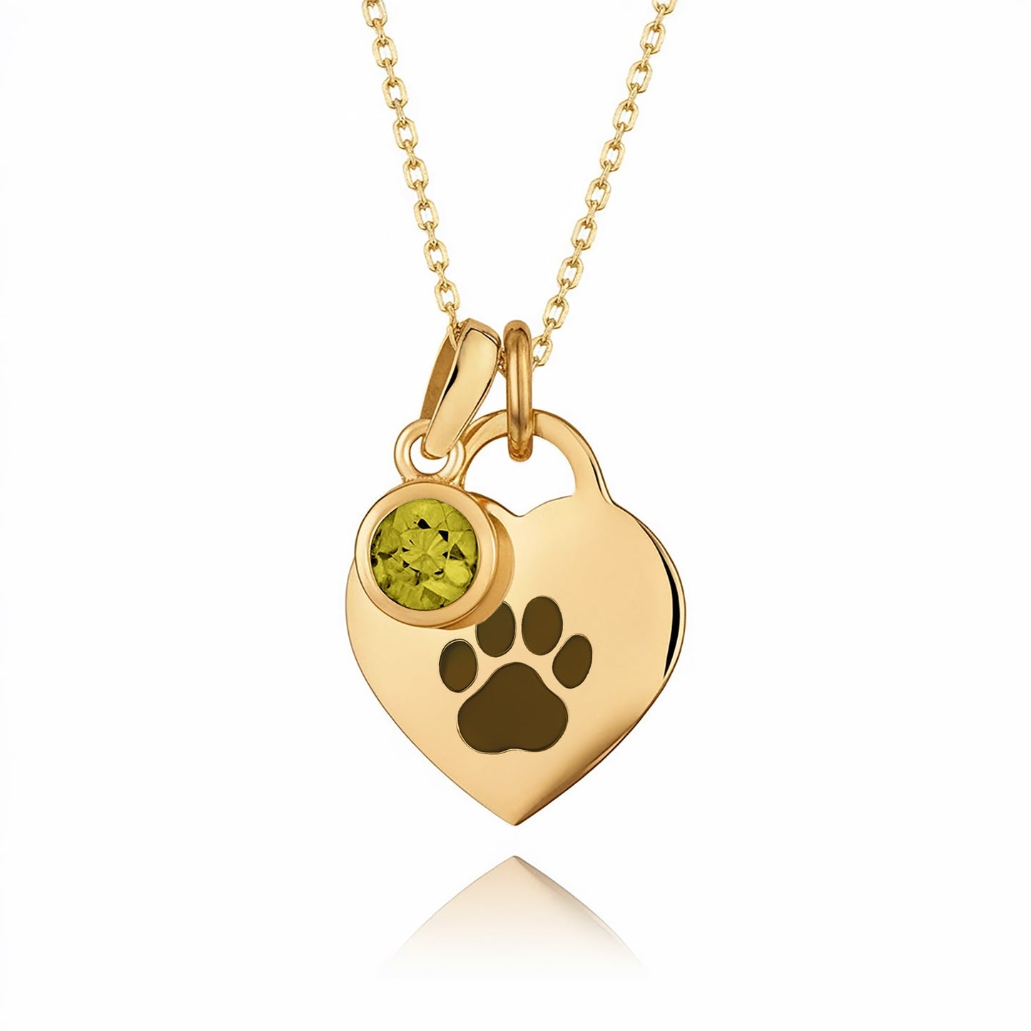 Gold-Plated Paw Birthstone Necklace with Heart Pendant
