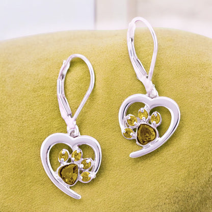 Personalized Heart Paw Birthstone Earrings