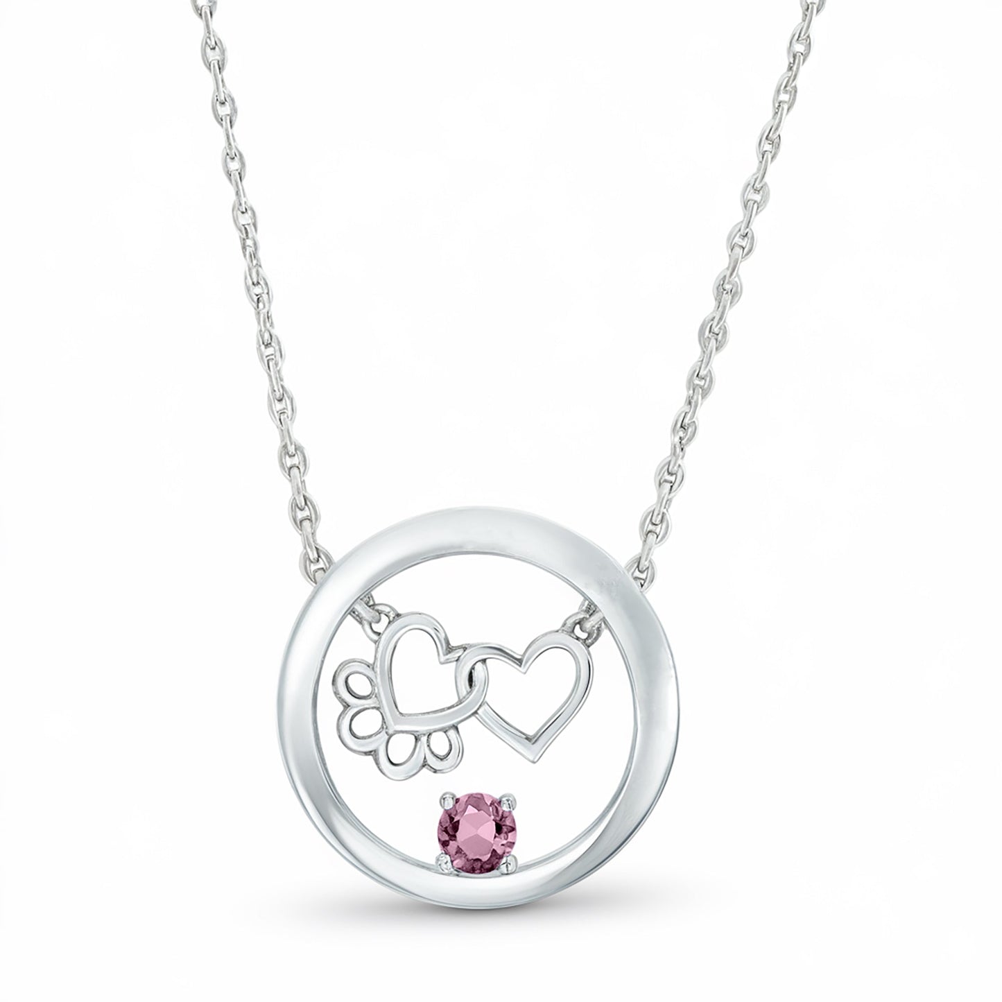 Personalized Paw & Heart Birthstone Necklace – Stainless Steel