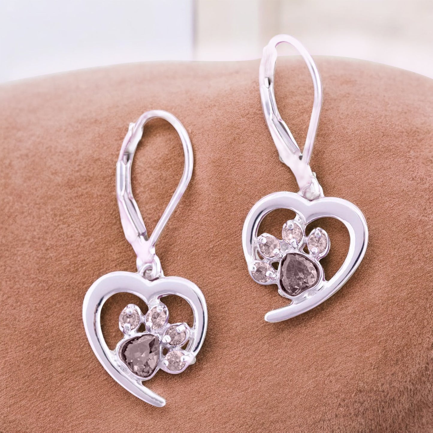 Personalized Heart Paw Birthstone Earrings