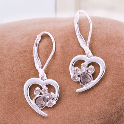 Personalized Heart Paw Birthstone Earrings
