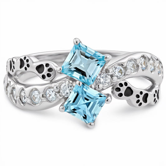 Adjustable Paw Crystal Ring Set