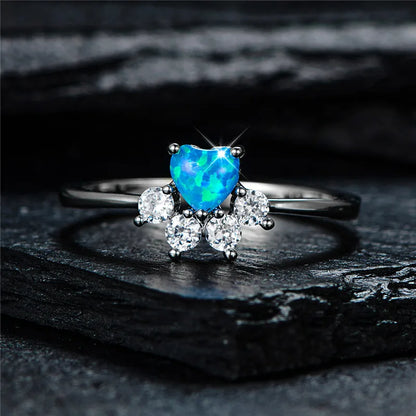 Delicate Heart Ring with White Fire Opal