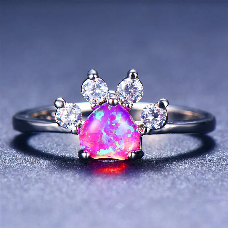 Delicate Heart Ring with White Fire Opal