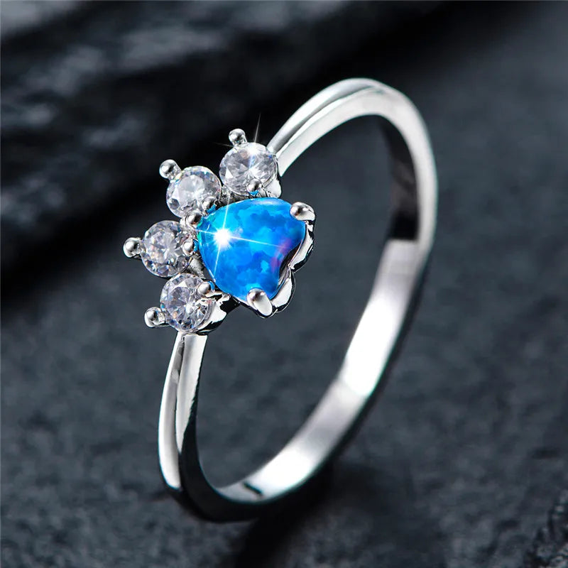 Delicate Heart Ring with White Fire Opal
