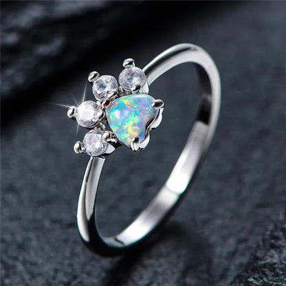 Delicate Heart Ring with White Fire Opal