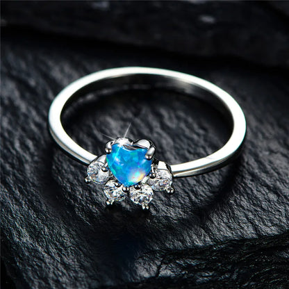 Delicate Heart Ring with White Fire Opal