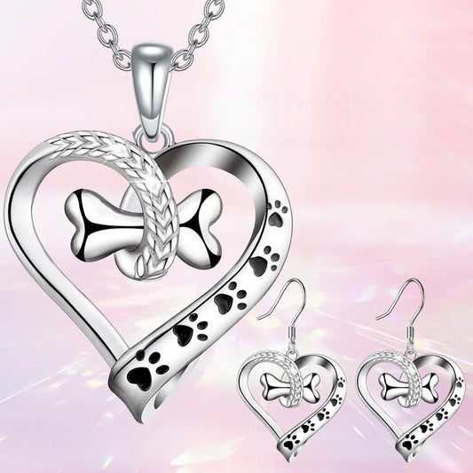 2-Piece Jewelry Set – Paw Print, Heart & Bone Design for Dog Lovers