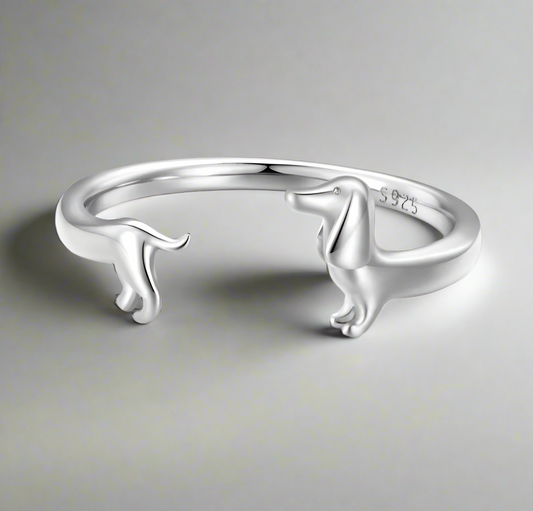 Adjustable Dachshund Ring in 925 Sterling Silver