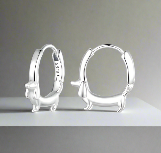 Dachshund Hoop Earrings in 925 Sterling Silver