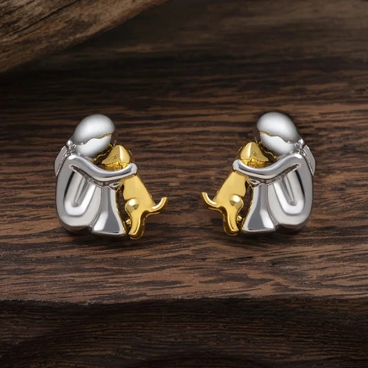 Sweet Two-Toned Hug Earrings in Silver & Gold