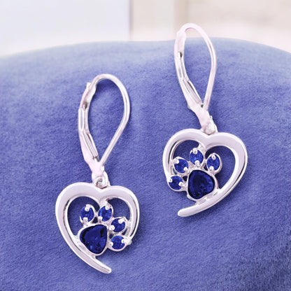 Personalized Heart Paw Birthstone Earrings