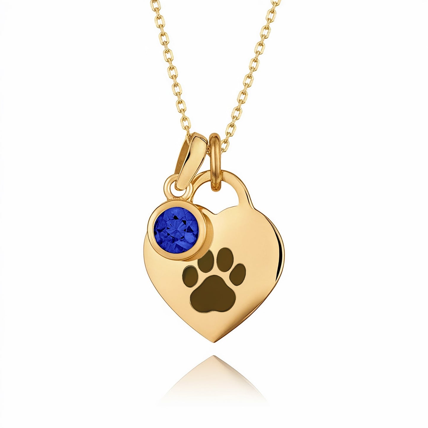 Gold-Plated Paw Birthstone Necklace with Heart Pendant