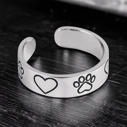 Adjustable Minimalist Paw & Heart Ring – Stainless Steel