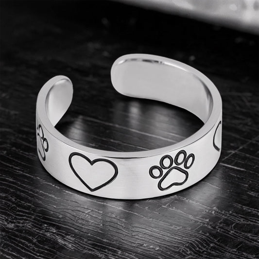 Adjustable Minimalist Paw & Heart Ring – Stainless Steel