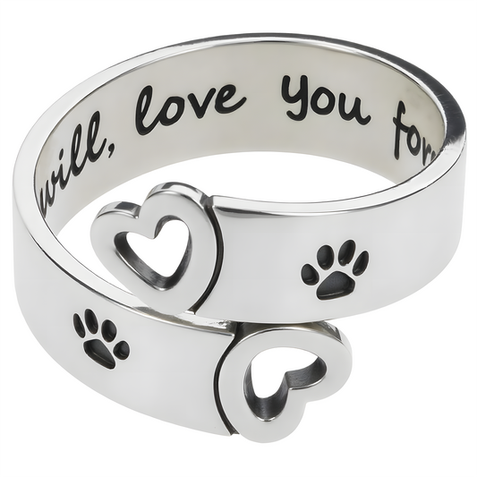 Adjustable Stainless Steel Paw Heart Twist Ring