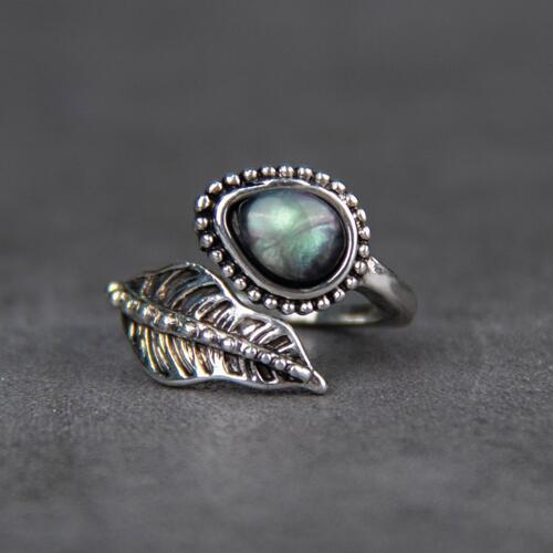 Bypass Ring with Moonstone and Leaf Design