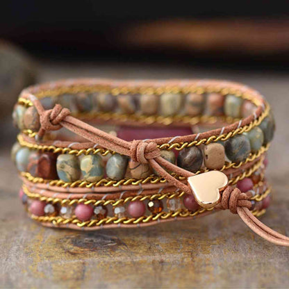 Bracelet with Heart-Shaped Natural Stone Beads and Crystals